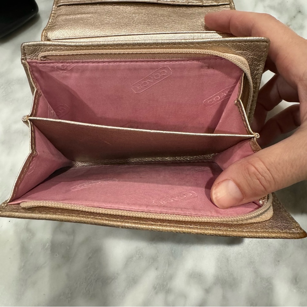 Coach Wallet Rose Pink Leather Brown Fabric zipper Snap - Picture 5 of 9